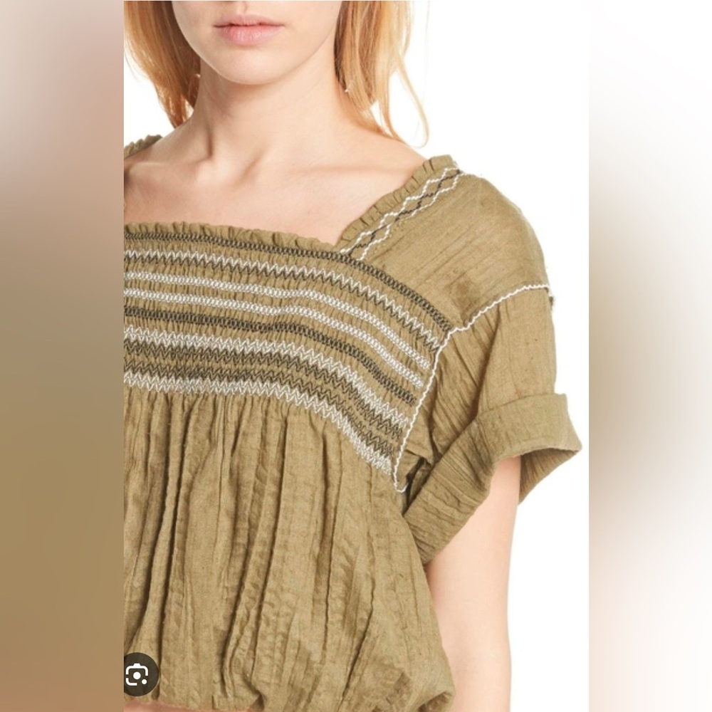 Free People Wandering Skies Blouse In Moss